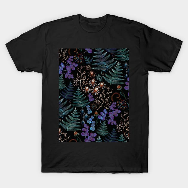 Moody florals with fern and eucalyptus leaves T-Shirt by illaberekdesign